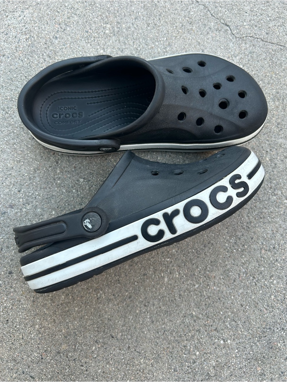 CROCS Kids Black Clog with White Stripe and Logo